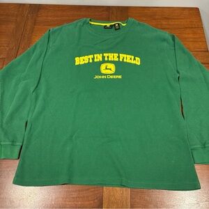 John Deere Thermal Shirt Mens XL Green Waffle Knit Long Sleeve Pullover Logo